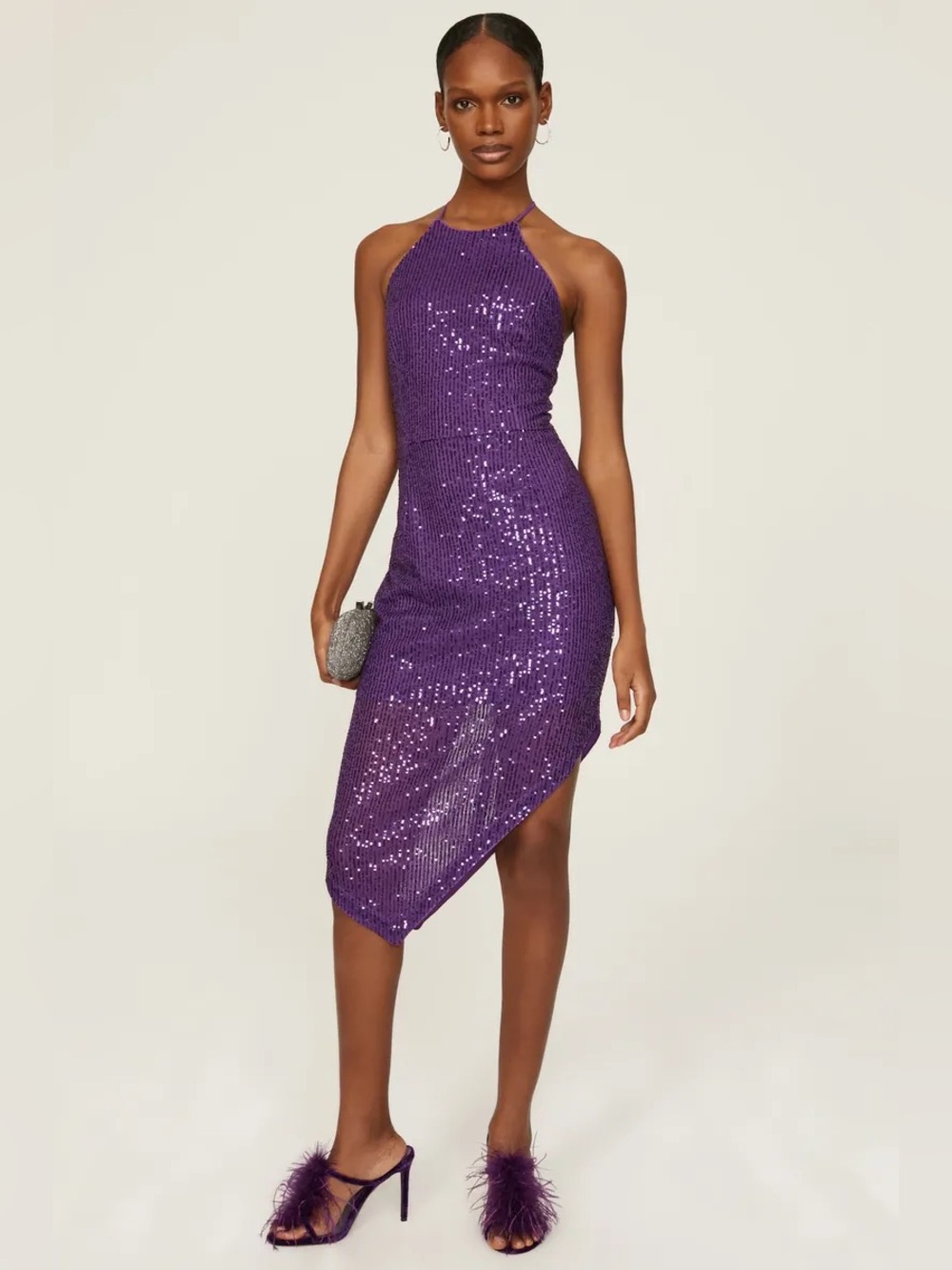Toccin X RTR Purple Sequin Halter Asymmetrical Cocktail Dress